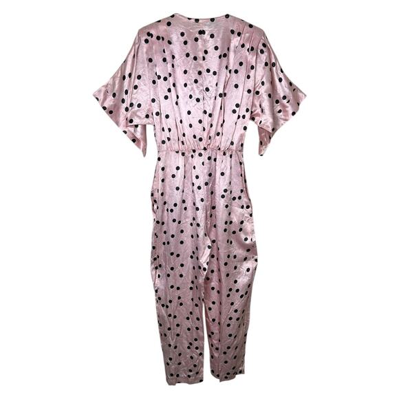 Liz Claiborne Vintage 80s Silk Pleated Polka Pot V-Neck Short Sleeve Jumpsuit 10 - Picture 2 of 10
